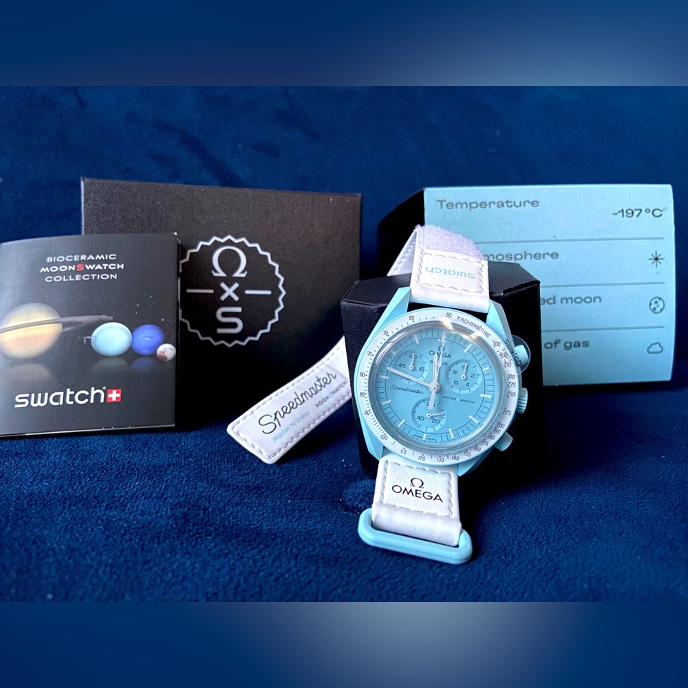 NEW Swatch x Omega Mission to Uranus watch baby blue + white